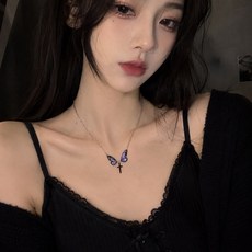 블랙 퍼플 나비 십자가 할로윈 목걸이 여성 데일리 힙한 스트릿 패션 주얼리