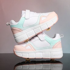 스니커즈 휠 롤러슈즈 바퀴신발 성인 운동화 롤러 신발 슈즈 휠리스 바퀴, 핑크(112)