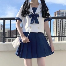 교복몰 (대여) 블루 마린 자수 플리츠 스커트 세라복