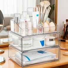 Vtopmart 아크릴 대용량 화장품 정리함 투명색 2단 1세트, 분명한, 3