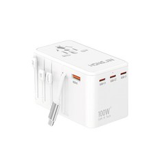 HONG JIN 宏晉 100W氮化鎵自帶線旅行轉接頭 萬用充電器 內建充電線 萬國插頭 PD快充, 1個, 45W,白色