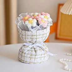 毛線向日葵針織花束成品手工編織玫瑰花 聖誕情人節禮物, 1, 迷你款粉白泡芙花