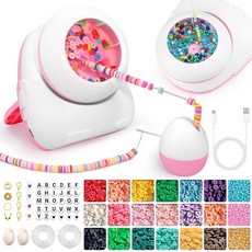 Pskfvre 전기 비즈 스피너 무선 자동 2-in-1 클레이 비즈 팔찌 제작 키트 클레이 비즈 4200개 레터 비즈 시드 비즈 비즈 바늘 및 실 팔찌 메이커 (핑크), Pskfvre 전기 비즈 스피너, 무선 자동 2-in-