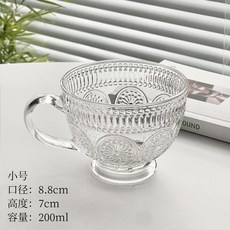 【台灣出貨】 太陽花 玻璃碗 帶把 早餐 優酪乳 麥片碗 甜品 糖水 燕窩碗 家用 霜淇淋碗 沙拉碗, 1個, 【小號】200ml