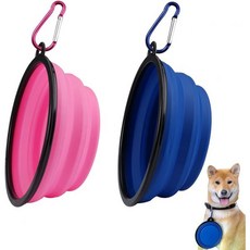 대형 강아지 사료그릇 2개 세트 접이식 1000ml/35oz 여행용 그릇 휴대용 물·사료 등산용 카라비너 포함 실리콘 애완 고양이 사료컵 하이킹용, 대형 강아지 사료그릇 2개 세트 접이식 1000ml/3