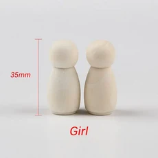 10Pcs 미완성 된 천연 나무 말뚝 인형 몸 소년 소녀 모양 DIY 그림 어린이를위한 작은 나무 말뚝 사람들 예, 06 10Pcs 35mm Girl