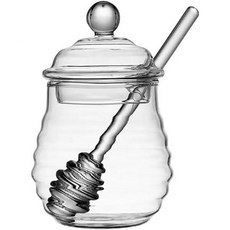 유리 꿀단지 허니 디스펜서 용기 허니팟 스푼 9.8oz (290ml) 디퍼와 뚜껑 허니시럽 1개