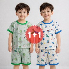 지디오 키즈 남아 여름 잠옷 2개 세트 공룡 자동차 반팔 반바지 파자마 시원한 냉감 홈웨어 상하의 실내복
