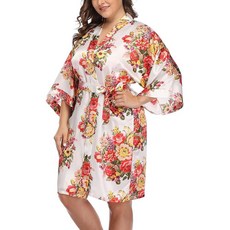 Giova 플러스 사이즈 꽃무늬 로브 꽃 프린트 신부 들러리 목욕 가운 패턴 웨딩 드레싱 Floral4 화이트 591536
