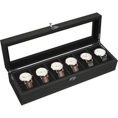 유텐 솔리드 우드 시계 상자 부드러운 베개가 있는 6 슬롯 케이스 유리 뚜껑이 디스플레이 홀더 정리함 및 보석 보관함 선물 디어 블랙