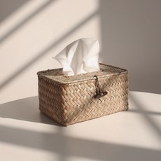 DFMEI 手工藤草編紙巾盒 復古風格桌面收納盒, 原色(本色)★✦