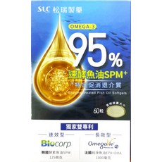 SLC 松瑞製藥 95%速酵魚油SPM 軟膠囊 台灣公司貨【元康藥局】, 1個, 60顆