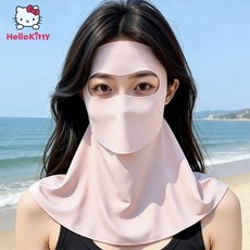 Hello Kitty UPF50+ 可喝水全臉防曬面罩 護頸透氣防曬罩, 1套, 【專業級】一片式全包無痕冰感防曬