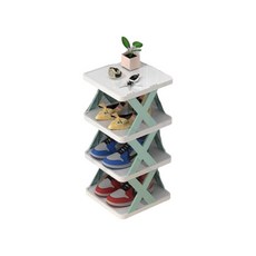 플라스틱 방진 다층 신발 선반 분리형 접이식 신발 랙 X자형 공간 절약 신발 보관 정리함, 01 Blue-4-Layer