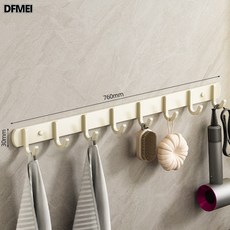 DFMEI 掛鉤粘膠強力免打孔浴室衛生間毛巾衣帽粘鉤貼門後掛衣架牆上壁掛, 1個, 太空鋁8鉤-珍珠白【10cm大鉤距加粗加厚】:如圖