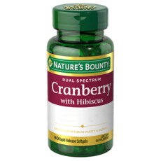 NATURE'S BOUNTY 雙效光譜 蔓越莓木槿花 350mg 無麩質 無糖 速釋軟膠囊, 60入, 1個, 60錠