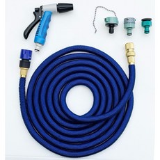 彈性伸縮水管含旋轉水槍及快拆接頭 可增加3倍長度, 藍色,2.2 M, 1個