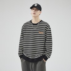 투니스 남성 스트라이프 빈티지 라운드넥 긴소매 맨투맨 티셔츠