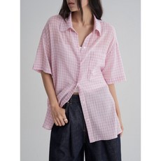 에잇세컨즈 8SECONDS 체크 오버핏 반소매 셔츠 핑크 125865MQ1X 140850