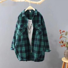 ORZQU 봄 여성 셔츠 코트 루즈핏 긴팔 캐주얼 체크 셔츠