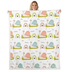 Homewish 만화 달팽이 담요 귀여운 무지개 담요 어린이 소녀 소년 청소년 방 장식 자연 봄 동물 후리스 핑크 그린 스트라이프 셰르파 의자/소파용 127 x 152.4