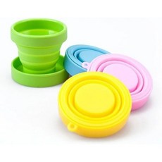 접이식 실리콘 컵 4개 세트 여행 머그컵 뚜껑 포함 캠핑용 쌓을 수 있는 휴대용 재사용 가능, 접이식 실리콘 컵 4개 세트 여행 머그컵 뚜껑 포함 캠