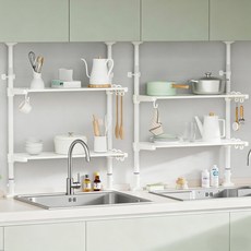 씽크선반 진열대 프리미엄 튼튼강력슬림 기둥 식기건조대 주방선반, 1개, WHITE, 2단