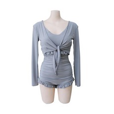 荷葉邊吊帶連身泳衣+防曬開襟外套 473F