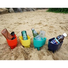 포켓이 있는 홈 퀸 비치 컵 홀더 휴대폰 선글라스 키용 다기능 모래 액세서리 터 4세트(청록색 주황색 파란색 분홍색), N y Teal Yellow and Orange