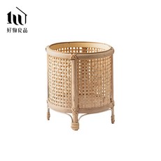 好物良品 復古手工藤編落地花架 植栽花籃 置物籃 客廳收納籃 陽台庭院裝飾品 飯店大廳擺飾品, 1個, 四腳款,中型