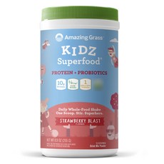 Amazing Grass 孩童用超級食品蛋白質益生菌沖泡粉 草莓口味, 255g, 1瓶