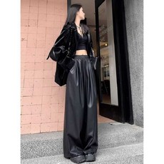 와이드 가죽바지 밴딩 캐주얼 레더 스판 빅사이즈, 1개, L (108 - 120kg) 카라멜