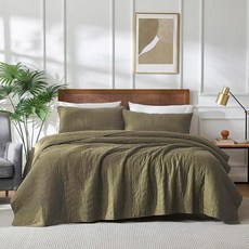 팔라시오 베이지 사이즈 포함 필로우 소프트 퀼트 경량 침구 세트 코튼 트윈 화이트 침대, Green, Twin