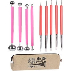 4개 세트 이중 끝 금속 세라믹 점토 공 구슬 스타일러스 도트 도구와 5개 세트 2방향 실리콘 폴리머 및 엠보싱 종이 꽃 새김 도구 그림용