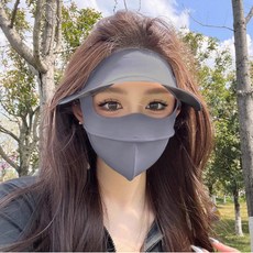 防曬麵罩 冰絲防曬口罩 戶外防曬全臉遮陽帽簷, 黑膠帽檐掛耳式【深黛灰】, 1個