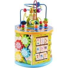 早期教育八合一六面多功能益智大繞珠百寶箱兒童益智串珠翻板木製玩具收納, 1個, 主圖