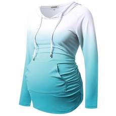 GINKANA 임산부 후디 긴소매 셔츠 캐주얼 임산부 상의 임산부 스웨트셔츠 캐주얼 의류 Gery With Black+Black XXL, L, 그라데이션 블루