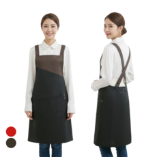 쿡셰프 X형 단추여밈 엉덩이 덮는 앞치마 4종 택 1 (조끼앞치마 배색앞치마), 배색앞치마 블랙, 1개