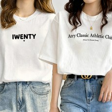IWENTY 1+1 레터링 오버핏 순면 여성반팔티