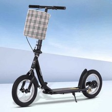 성인용 킥보드 커플 부부 수동 폴딩 이륜 이동 출퇴근, 블랙 높은 핸들바, 아동용 블랙, 1개