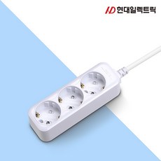 현대 국산 접지 멀티탭 멀티콘센트 3구 (10A), 2m, 화이트, 1개