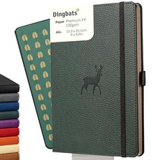 Dingbats* Wildlife 도트 필기 저널 노트 A5 - 비건 가죽 소프트 커버 직장 여행에 이상적 포켓 신축성 있는 클로저 및 책갈피 [paperback] 2232, 도트(소프트커버), Green Deer
