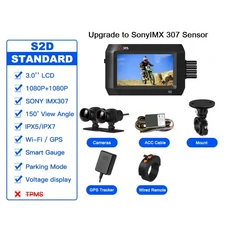 VSYSTO 오토바이 대시 캠 3.0 인치 방수 스크린 듀얼 1080p 전면 및 보기 지원 GPS 주차 녹화, S2D_no card, 03 S2D, 01 no card