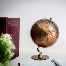 復古青銅色地球儀，精緻世界地圖，書房辦公室裝飾擺件，地理學習工具, 金色
