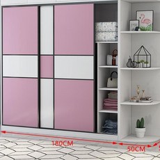 衣櫃家用臥室實木推拉門儲物櫃大容量移門衣櫥簡易櫃子大果出租房, 高端啞光粉-180主櫃+邊櫃