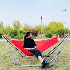 접이식 어린이 실내외 그네 해먹 가정용 안전 흔들림, 1개, 블랙 프레임 레드 메시 해먹