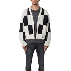 MNML Mnml 남성용 체크 무늬 가디건 블랙/화이트. 라지