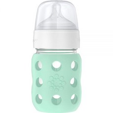 Lifefactory 226.8g(8온스) 와이드 넥 유리 아기 젖병 보호용 실리콘 슬리브 및 플랫 캡 민트 (LG2231WMI4) 174242, 2단계 젖꼭지