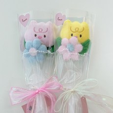 귀여운 인형꽃다발 튤립인형 꽃 한송이 꽃선물 인형꽃선물, 1세트, 핑크1개+옐로우1개