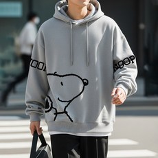 문컬렉션 남녀공용 오버핏 캐주얼 프린팅 후드 피너츠 빅스누피 테리 후드티